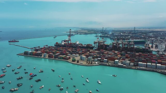Aerial view of Shipping Infrastructure Port of Callao in Lima, Peru