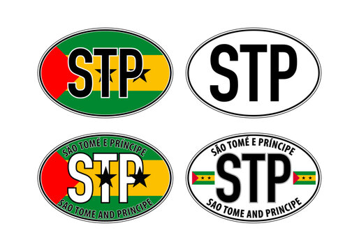 Sao Tome and Principe, oval international vehicle registration code license plate car sticker, vector illustration