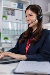 Customer service woman headset office Vertical