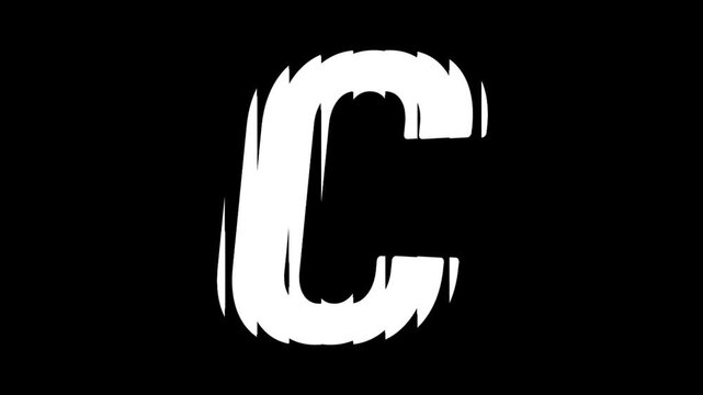 White Letter C Glitch Animation on Black Background, Abstract Typography Motion Graphic