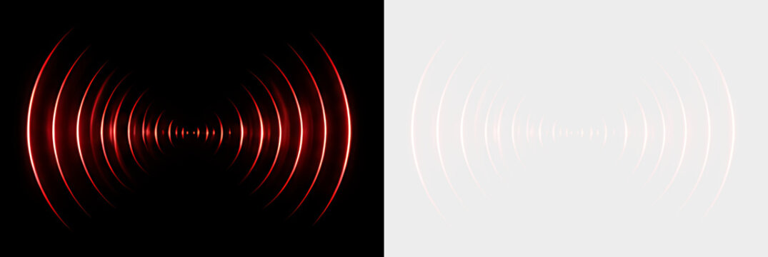 Futuristic digital radar interfaces with glowing concentric waves and signal detection lines. The neon background embodies the wireless communication concept of the vector graphics