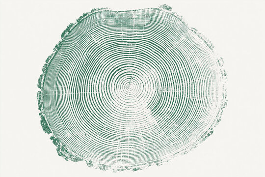 Tree Rings Cross Section Wood Grain Texture Isolated on White Background