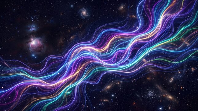 Cosmic energy streams swirling through vibrant nebula galaxies