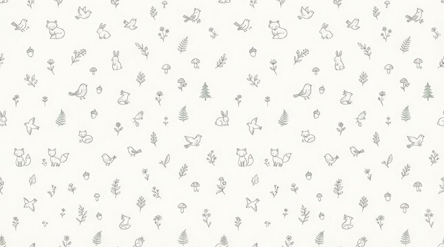 Seamless pattern with hand drawn musical notes and symbols on a light cream background