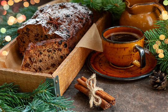 Traditional Homemade Christmas Bara Brith Welsh Fruit Tea Bread with Dried Fruit and Spices
