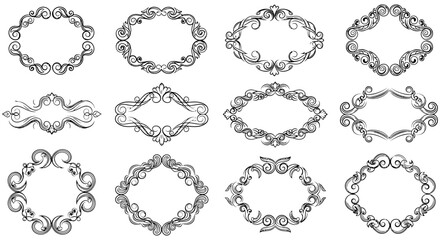 Fototapeta premium Floral ornament collection intricate vector frames on a white background