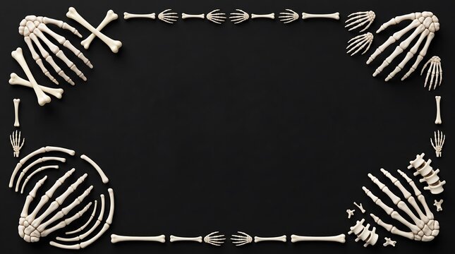A spooky halloween frame constructed with skeletal hands bones and a dark ominous background