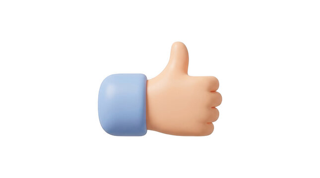 Three dimensional cartoon thumb up hand gesture isolated on transparent background design.