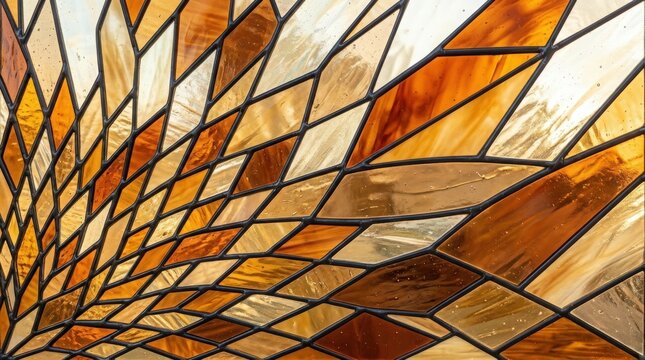Amber and orange diamond pattern stained glass window texture background