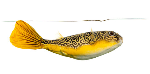 Mbu pufferfish swimming in water, white background © Eric Isselée