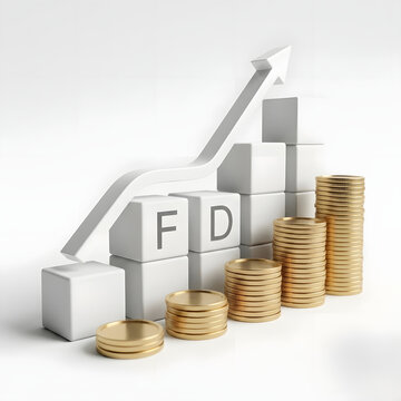 Fixed Deposit Financial Growth Concept with Gold Coins and Upward Arrow 3D Illustration