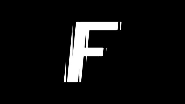 White Letter F Glitch Animation on Black Background, Abstract Typography Motion Graphic