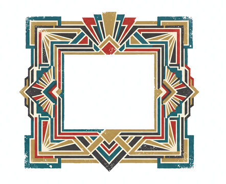 square Art Deco-style geometric border frame with a distressed texture
