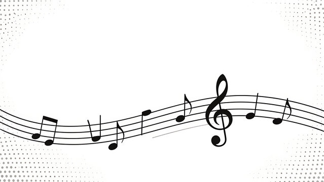 Black and white music background template with treble clef and notes