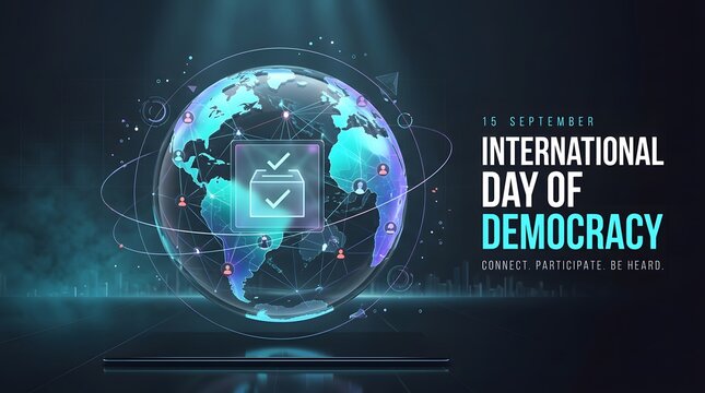 Globe with ballot box icon represents international day of democracy awareness