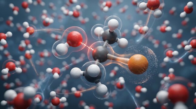 Detailed 3D rendering of molecular structure with atoms and chemical bonds