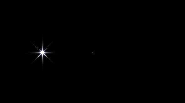 Star twinkling white star blinking animation, glow twinkle movement timeline, sparkling stars shine animation on black screen background, twinkling light flare animation.4k
