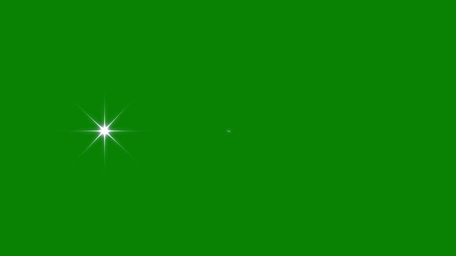 Star twinkling white star blinking animation, glow twinkle movement timeline, sparkling stars shine animation on green screen background, twinkling light flare animation.4k