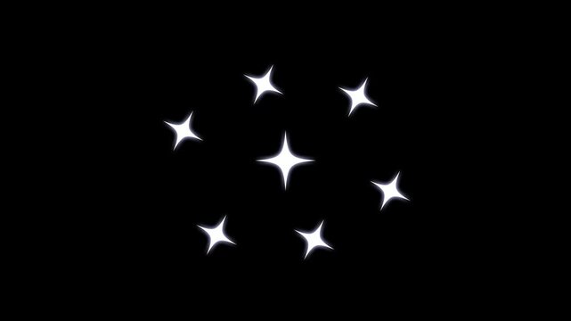 Twinkling star motion graphics, falling sparkling stars background. star blinking, sparkling, white cartoon, vector, doodles style stars.Stars blinking sparkle animation on black background.4k