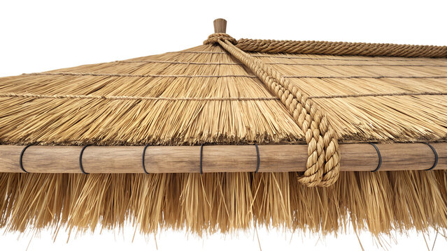 Dried Straw Thatched Roof Border Fringe Cutout Isolated White Background
