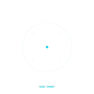 Gaze target icon with a cyan dot within a dashed white circle and corner markers for eye tracking systems.