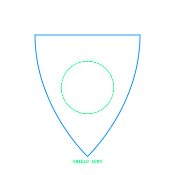 Blue shield and green circle interface element on transparent background.
