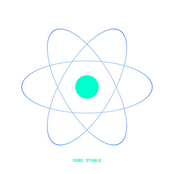 Atomic model scientific core hud graphics featuring blue orbit lines and cyan nucleus.