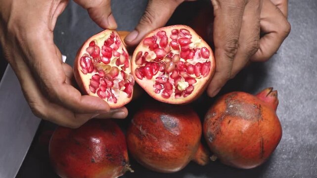 pomegranate sliced in two half 