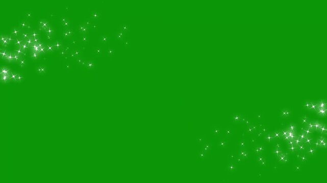 Doodle cartoon twinkling stars with glitter burst effect, glittering star dust trail sparkling particles, creating a dreamy shimmer particle motion design on a transparent chroma green screen. 4k