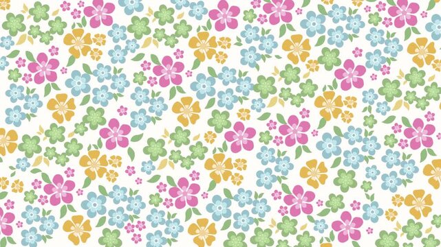 4k Footage animation of abstract pastel leaves with floral flowery pattern with flowers blooming rotating gently repeating design. Vintage folk art style graphic featuring botanical elements.