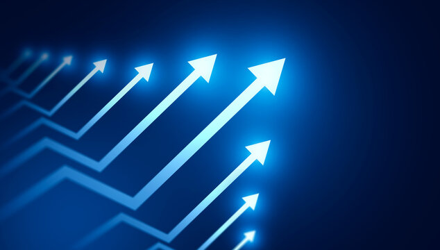 Financial data charts with glowing stock market graphs.Financial chart with moving up arrow graph.Stock market investment data and analysis finance graph.	
