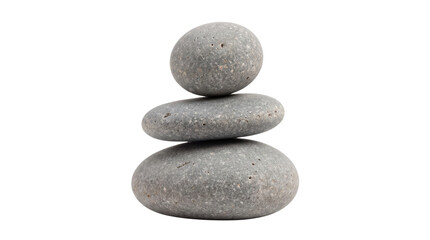 Fototapeta premium Zen balanced stones stack, smooth grey pebbles for spa and wellness, minimalist rock cairn representing stability and harmony isolated PNG with Transparent Background