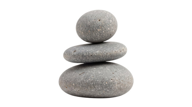Zen balanced stones stack, smooth grey pebbles for spa and wellness, minimalist rock cairn representing stability and harmony isolated PNG with Transparent Background