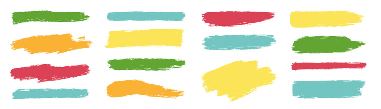 Brush paint stroke background set. Hand drawn brush paint stroke with splash color line ink texture. Watercolor abstract banner calligraphy pastel acrylic smooth background. Vector