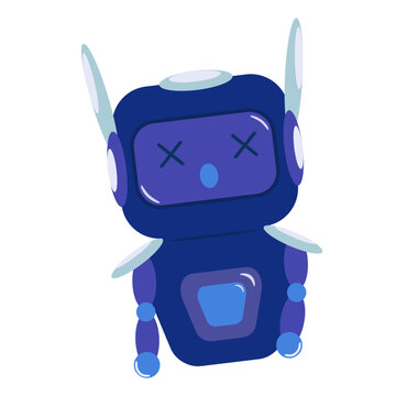 System down blue AI assistant robot character with cross eyes error isolated on white background vector illustration