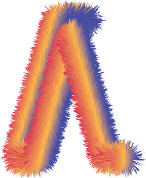 A vibrant letterform resembling the greek letter lambda is rendered in a textured colorful style lettering typography alphabet symbol