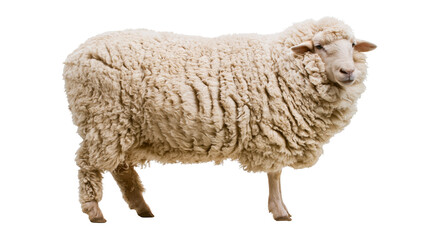Fluffy cream colored sheep standing in profile view © Asmud