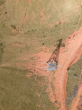 High Voltage Transmission Tower on a Mountain