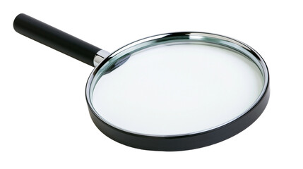 Handheld magnifying glass with black handle and polished chrome metal frame © Asmud