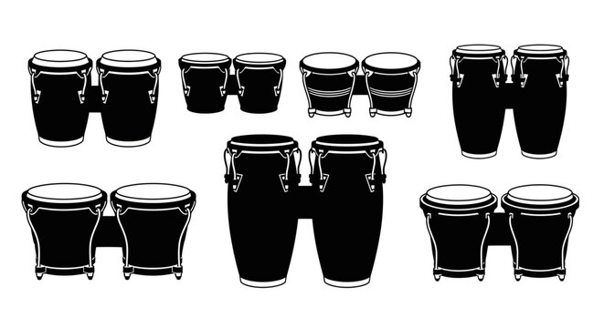 Black and white illustration of multiple bongos