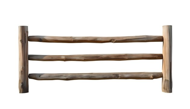 Rustic wooden fence rail isolated on white background for design and rural decor projects