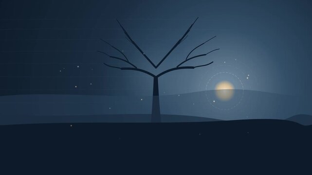 Solitary Bare Tree on Flowing Contour Landscape Waves Seamless Ambient Loop 4K