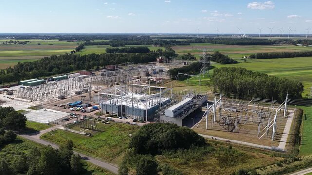 Aerial View of Meeden High Voltage Substation Expansion in Groningen