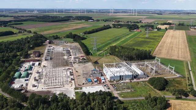 Aerial View of Meeden High Voltage Substation Expansion in Groningen