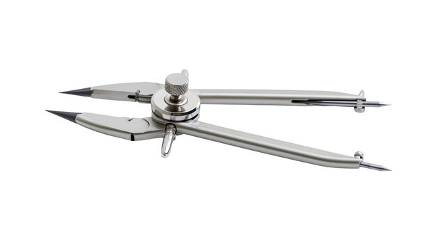 Metallic drafting compass with graphite lead and sharp steel needle point