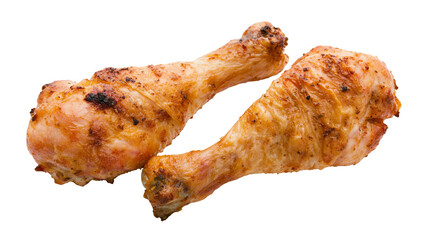 Two golden brown roasted chicken drumsticks with crispy seasoned skin © Tibor