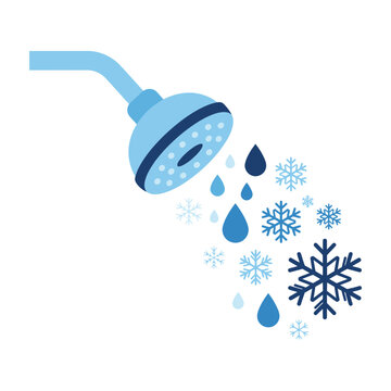 Shower head with cold water and snowflakes falling down