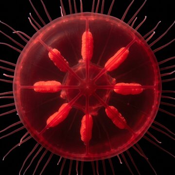 Top down view showing the internal radial canals and gonads of a deep sea jellyfish