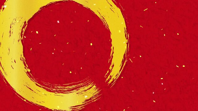 brush circle extra thick01 gold left confetti gold fall pattern01 loop （japanese paper pattern red background）