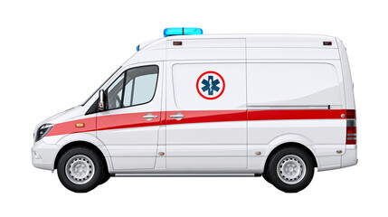 White ambulance van with red stripe and blue emergency light on roof © Uxia